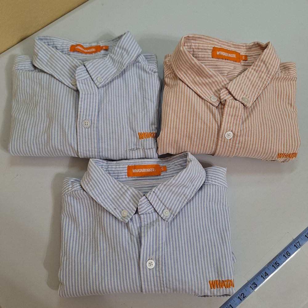 Lot Of 3 WHATABURGER‎ Manager Shirt - Small Blue/White Long Sleeve
